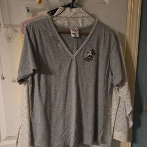 Disney Gray V-Neck Tee with Small Mickey Patch